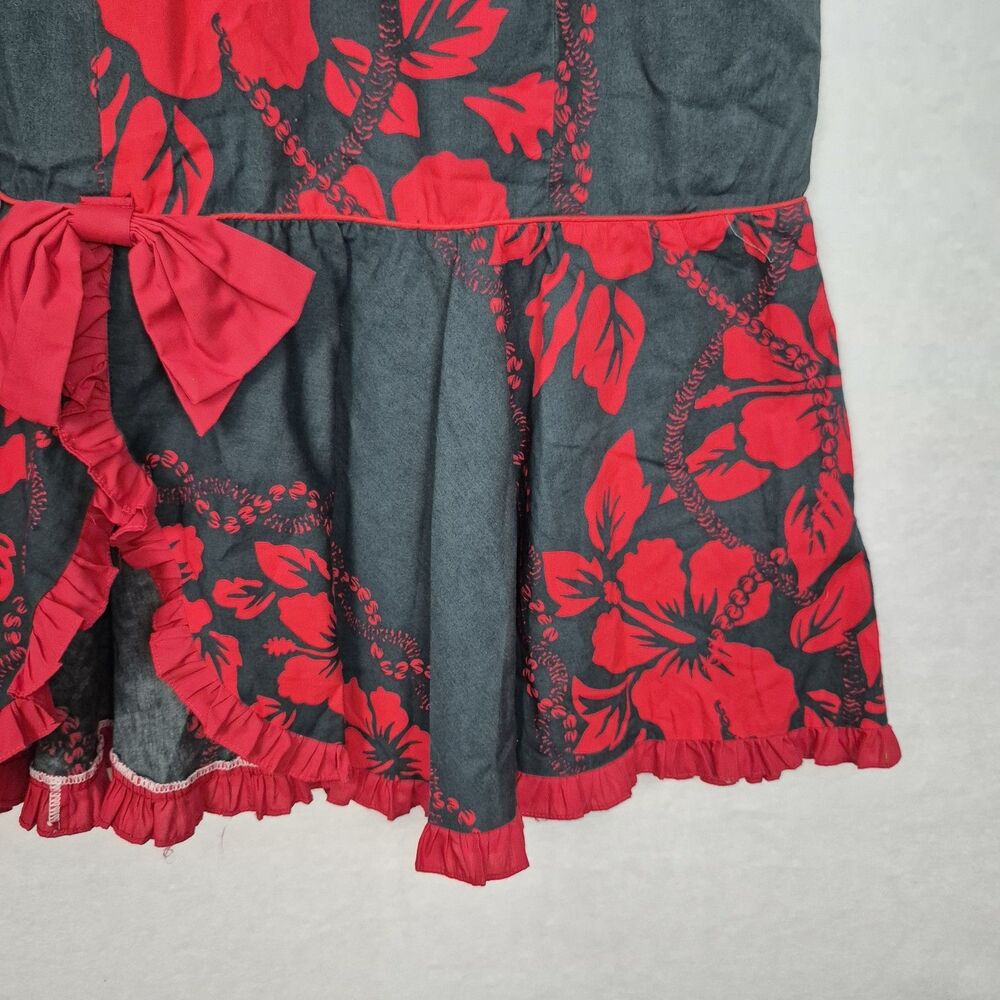 Muumuu Factory Hawaii Tropical Red Black Size 7/8 Dress Luau Ruffle Island Midi - Picture 9 of 12